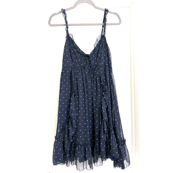 Abercrombie & Fitch Y2K Polka Dot Ruffle Babydoll Tank Dress Romantic Navy Sz L - Picture 1 of 6